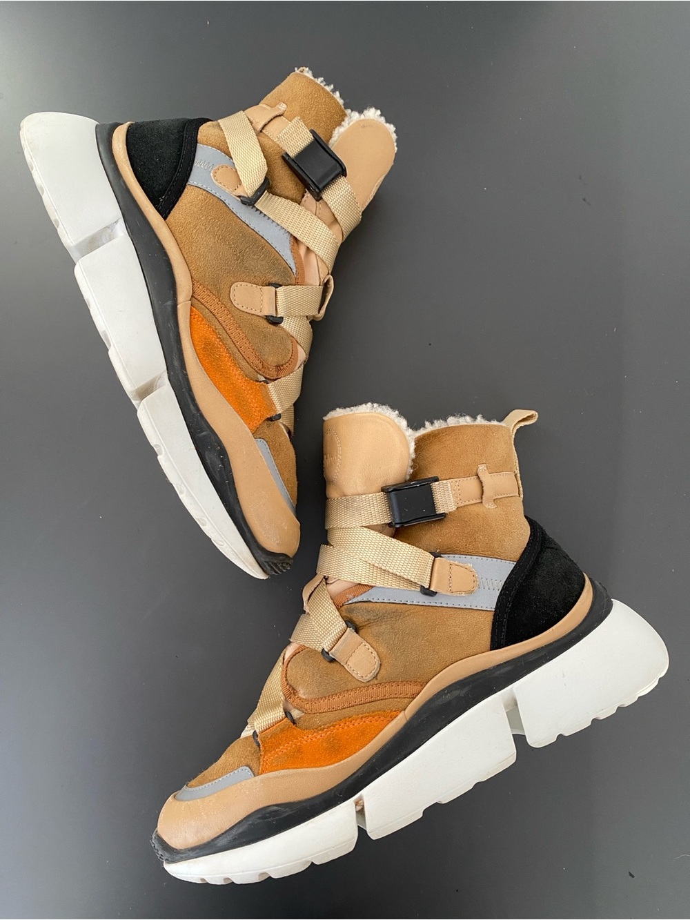 Chloé Sonnie Shearling-Lined High-Top Sneakers 38 / 7.5 Suede & Leather Designer